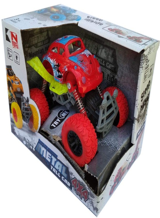 IndusBay® 4x4 Friction Powered Monter Truck Inertia Car Toy Mini Rock Crawler Vehicles for Boys Girls,4 Wheel Drive,Big Tyre, Suspension System - Red - Image 4